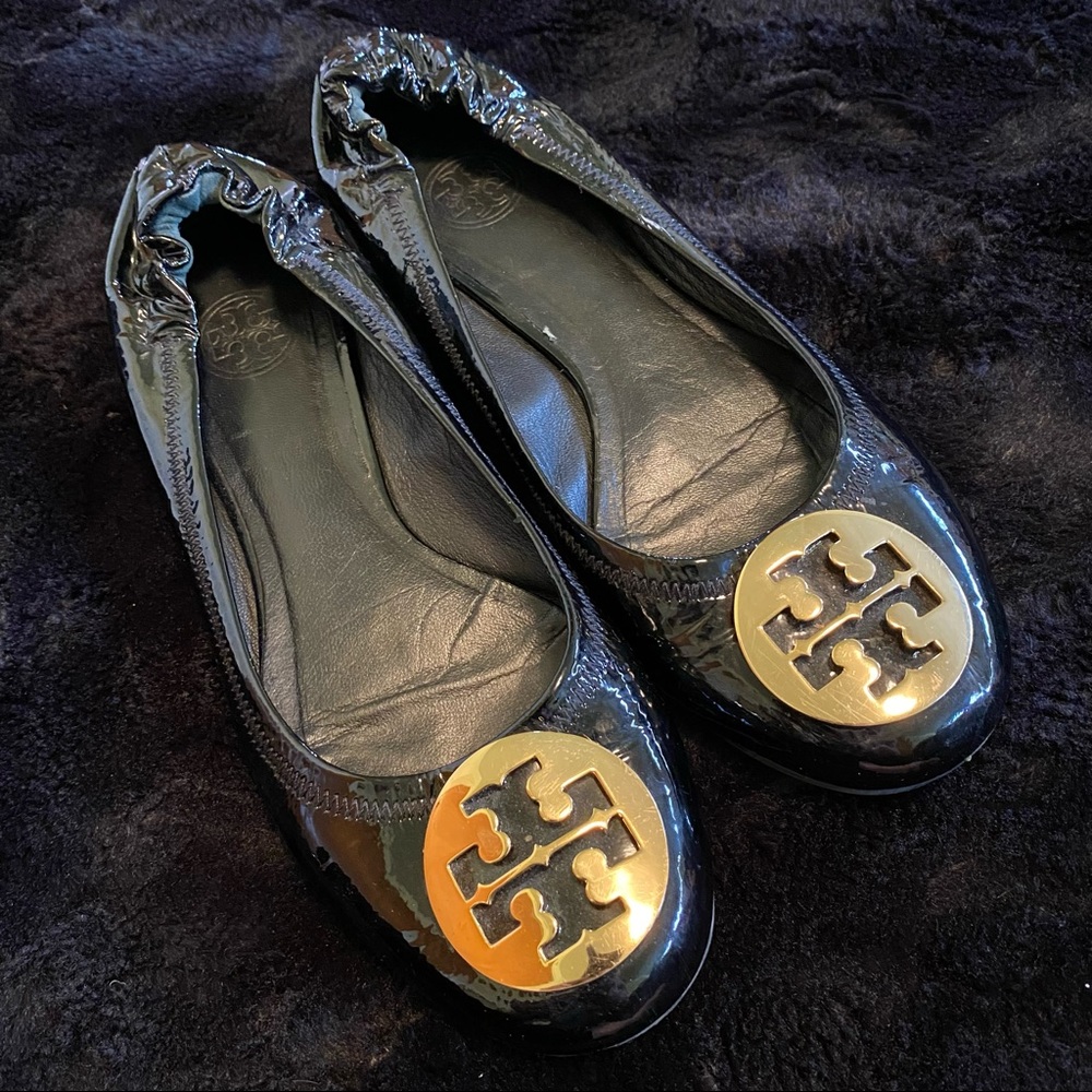 Tory Burch Reva Ballet Flats Black Leather 8.5